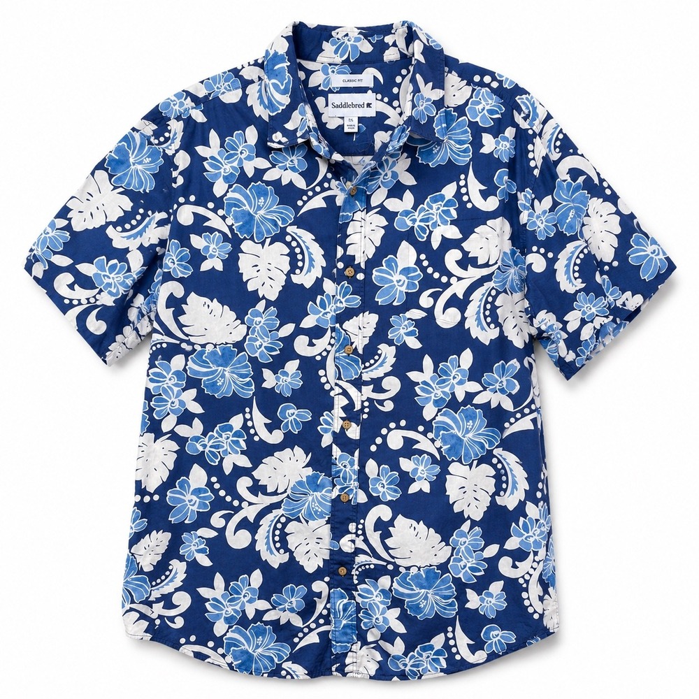 Saddlebred Tropical Hawaiian Aloha Camp Shirt Floral Blue Button Up 2XL Vacation - Picture 2 of 7